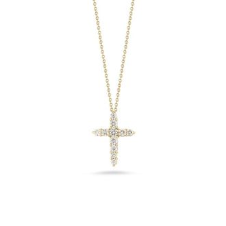Roberto Coin Roberto Coin 18K Yellow Gold Tiny Treasures Diamond Tapered Cross Necklace - 001857Aychx0