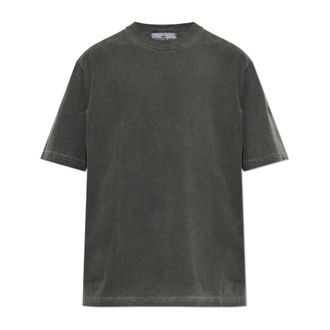Stone Island T-shirt met geborduurd logo - Heren - T-shirts - Grijs - S - Katoen - Tops