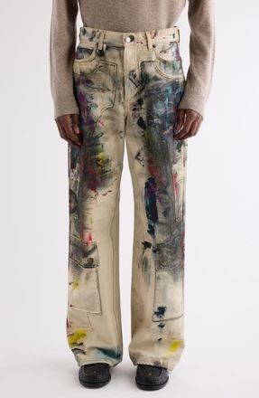Acne Studios 1981 Paint Print Trompe lOeil Wide Leg Jeans in White/Multi at Nordstrom, Size X-Large