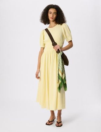 Whistles Gathered Textured Midi Dress in Butter at Nordstrom, Size 14