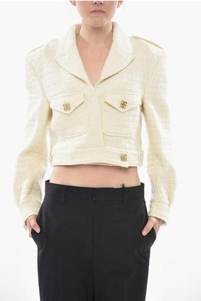 Givenchy Short Tweed Coat With Logo Patch Pockets size 40