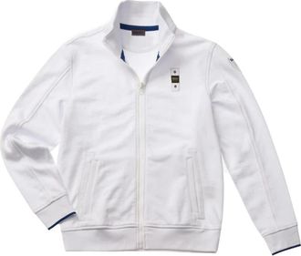 Blauer Katoenen sweatvest met rits en opstaande kraag - Heren - Vesten met rits - Wit - 2XL - Katoen - Hoodies & sweatvesten