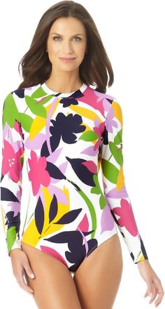 Anne Cole Swimsuit Womens Multi Tropical Stretch Open Back One Piece UPS811