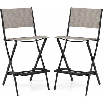 Costway Costway - 2 Sillas Altas Plegable Jardin, Sillas Jardin Exterior Textilene Con Reposapi&eacute;s, Sillas Terraza Exterior, 46 X 57 X 102 Cm, Carga 150kg