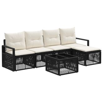 vidaXL Conjunto De Sof&aacute;s De Jard&iacute;n 6 Pcs Negro Rat&aacute;n Sint&eacute;tico Vidaxl