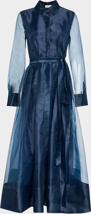 SIMKHAI Montgomery Pleated Organza Maxi Shirtdress