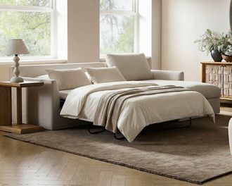 Castlery Agnes Chaise Sectional Sleeper Sofa, Right Facing, Ivory, Removable Covers, Hidden Storage for Guests