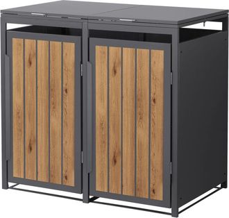 ML Design Ml-design 2x Cobertizos Para Ocultar Cubos De Basura 240l Roble Antracita Claro 132x80x120cm Caseta De Acero Para Jard&iacute;n Contenedor Exterior Caja Con 