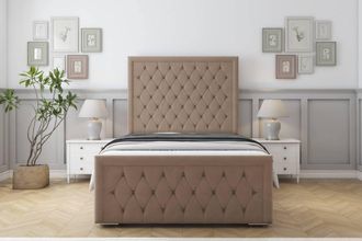 Sloomy Monroe Plush Frame-Mattress - 50 Upholstered Headboard in Taupe | Size: Double