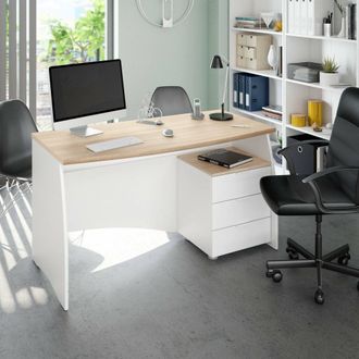 Dmora Dmora Escritorio Con C&oacute;moda De Tres Cajones, Color Blanco Y Roble, 136 X 74 X 67 Cm., Con Embalaje Reforzado