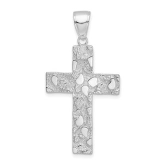 Diamond2Deal 14k Gold Polished Textured Nugget Style Cross Pendant