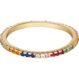 Adornia 14K Gold Plated Rainbow Cubic Zirconia Eternity Band Ring in Gold Multi at Nordstrom Rack, Size 7