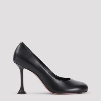 Amina Muaddi 95 leather heel pump with unique design from