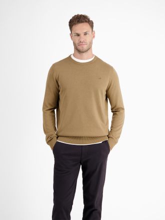 Lerros Strickpullover LERROS LERROS Crewneck Strickpullover, Herren, Gr. S, beige (bold camel), 100% Baumwolle, Pullover Strickpullover