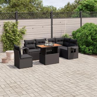 vidaXL Set De Comedor De Jard&iacute;n 7 Pzas Y Cojines Rat&aacute;n Sint&eacute;tico Negro Vidaxl