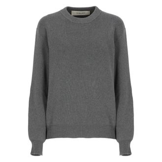 Golden Goose Round-neck Knitwear, female, Gray, M, Grey Cotton Crewneck Jumper with Star Logo