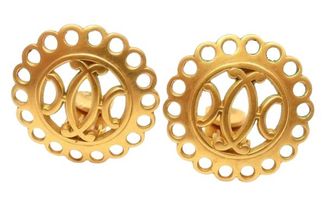 Hermès haba Gold plated Bijouterie Fantaisie round clip on earrings