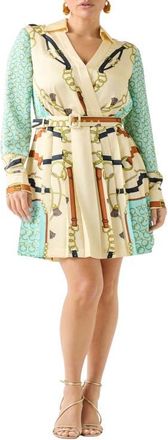 Marciano Print Wrap Mini Shirtdress in Brown at Nordstrom, Size 0 Us