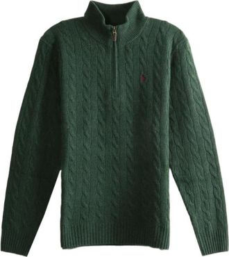 Polo Ralph Lauren Maglione a trecce con mezza zip in lana e cashmere - - Knitwear - Uomo - Verde - S
