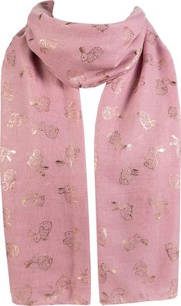 World of Shawls New Sparkling Bunny Rabbit Print Ladies Celebrity Style Scarves Maxi, Scarf, Wrap, Sarong, Shawls (Gold Rabbit - Dusky Pink)