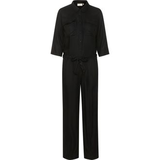 Kaffe Ruthie Half Sleeve Button Jumpsuit in Black Deep at Nordstrom, Size 12