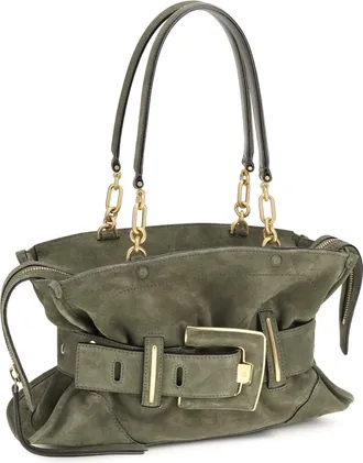 Balmain Womens Anthem Bag Suede Leather 7as Dark Olive Calf Handbags Hand