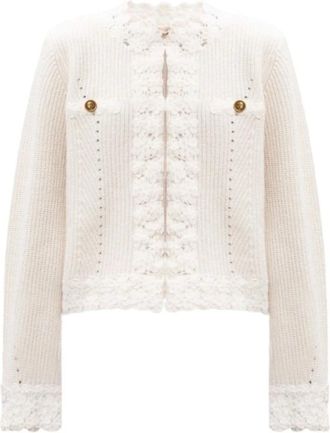 Twinset Cardigans, female, White, Size: XS Crocheted Wool Blend Cardigan