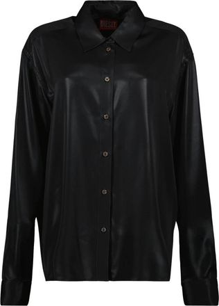 Diesel Zwart Gelamineerd Overhemd - Dames - Overhemden - Zwart - S - Polyester - Overhemden
