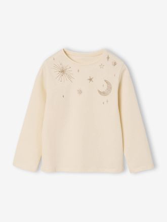 Vertbaudet Shirt mit glitzernden Sternen f&uuml;r M&auml;dchen vanille