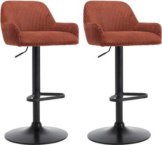 Vente-Unique Conjunto de 2 taburetes en pana y metal negro - Altura regulable - Terracota - LILIYA