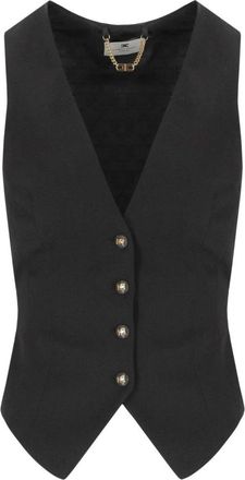 Elisabetta Franchi Cotton Gabardine Waistcoat - Dames - Gillet - Zwart - S - Leer - Kostuums