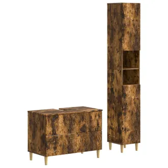 vidaXL Juego De Gabinete De Ba&ntilde;o De 2 Piezas Delft Roble Ahumado Vidaxl