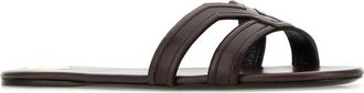 Saint Laurent Womens Brown Leather Mabrouka Slippers Parisbrown Flat Shoes