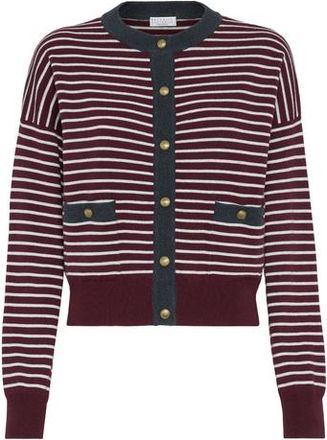 Brunello Cucinelli Striped cardigan in Amaranth at Nordstrom, Size Xx-Large Eu