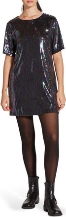 Wishlist Short Sleeve Sequin T-Shirt Dress in Black at Nordstrom Rack, Size Medium