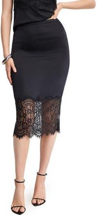 Good American Lace Trim Satin Midi Skirt in Black001 at Nordstrom Rack, Size Medium