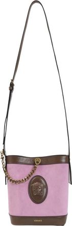 Versace Tassen, Dames, Roze, ONE Size, Leer, Pivot Small Suede Bucket Bag