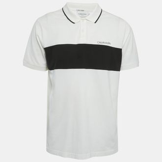 Calvin Klein White Logo Applique Cotton Slim Fit Polo T-Shirt