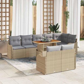 vidaXL Conjunto De Sof&aacute; De Jard&iacute;n Con Coj&iacute;n 9 Pcs Beige Y Gris Claro Vidaxl