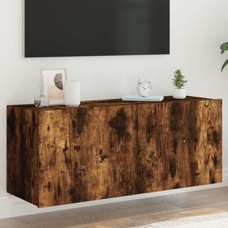 vidaXL Mueble De Tv De Pared Con Luces Led Roble Ahumado 100x35x41 Cm Vidaxl