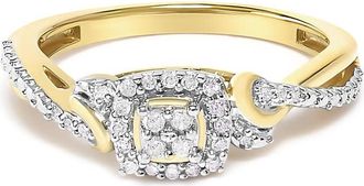House of Brilliance 10K Yellow Gold Twisted Shank 1/10 Cttw Diamond Composite Halo Engagement Ring (I-J Color, I3 Clarity)