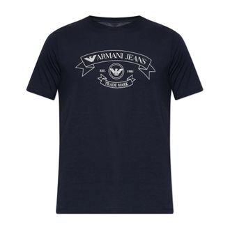 Emporio Armani T-Shirts, male, Blue, Size: 2XL Jersey T-Shirt with Print