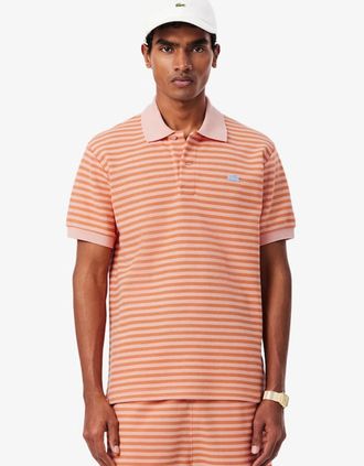 Lacoste Mens Lacoste Classic Fit Textured Striped Polo Shirt - Orange - Size: 4 medium