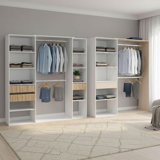 Dmora Guardarropa Grande Falcade, Armario Dormitorio Modular, 4 Cajones, 12 Estantes, 354x187h Cm Blanco Roble