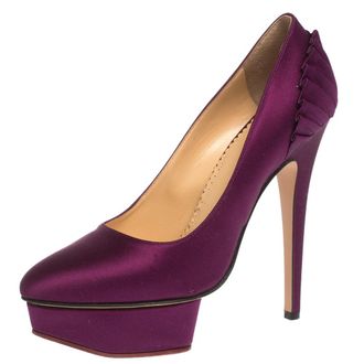 Charlotte Olympia Purple Satin Paloma Fan Pleat Platform Pumps