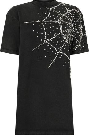 Philipp Plein T-Shirt Jurk Spiderweb Strass - Dames - Korte kleedjes - Zwart - S - Katoen - Kleedjes