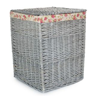 Red Hamper Grey Wash Square Laundry Basket with Garden Rose Lining | Size: Large