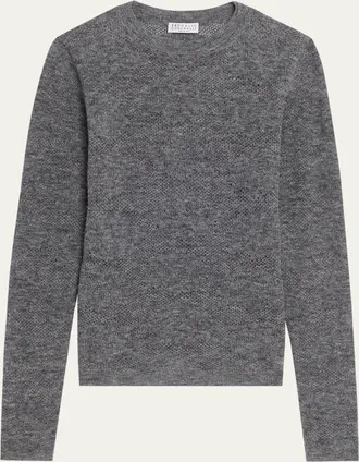 Brunello Cucinelli Silk-Alpaca Open-Knit Crewneck Sweater