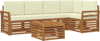 vidaXL Conjunto De Sof&aacute;s De Exterior 6 Uds. Natural Y Crema Poli&eacute;ster Vidaxl
