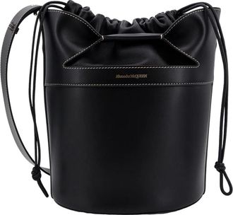 Alexander McQueen Zwarte Bucket Bag Rugzak met Leren Trekkoord - Dames - Schoudertassen - Zwart - ONE Size - Leer - Tassen